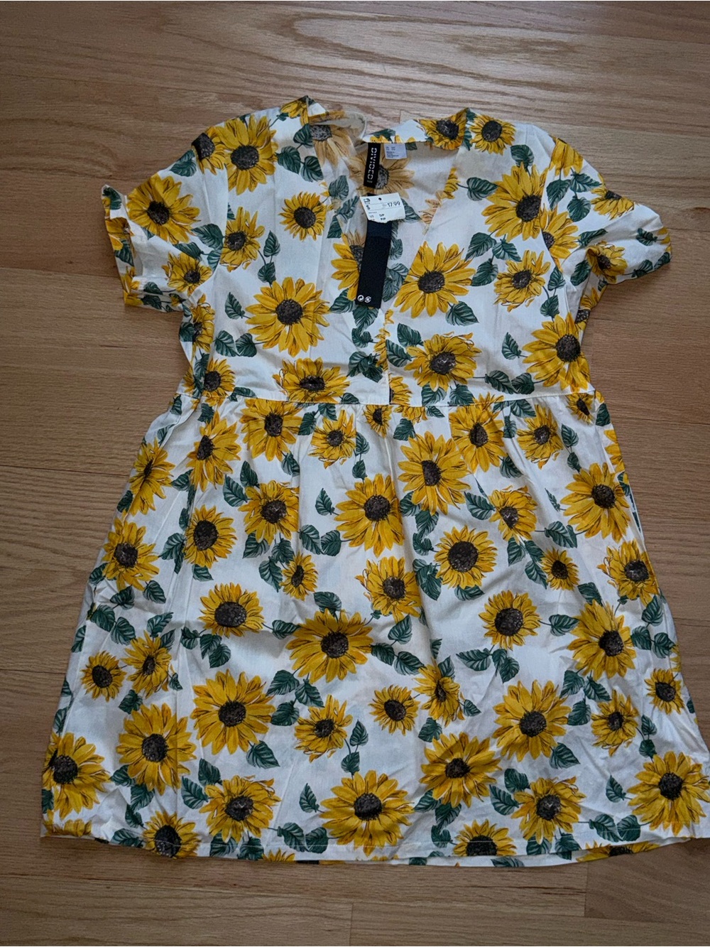 Sunflower Print Girls' Dress - White & Yellow -